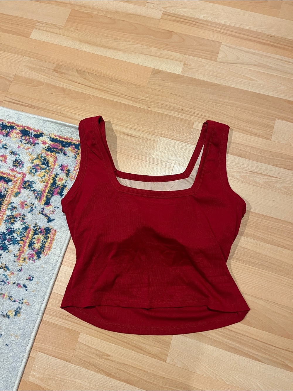 NWOT OGL Ribbed Square-Neck Tank Top - Deep Red - Picture 4 of 5